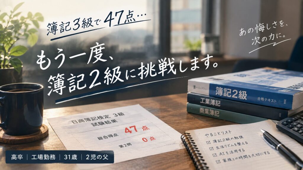 【簿記2級】47点で不合格。もう一度、簿記を始めます